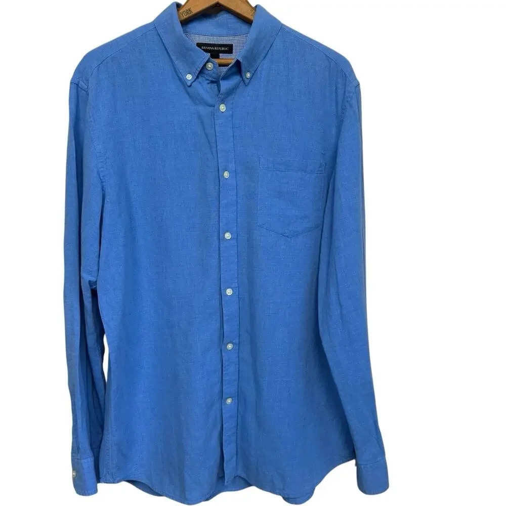 Banana Republic Men’s Blue Linen Blend Long Sleeve Button Down Shirt Size L